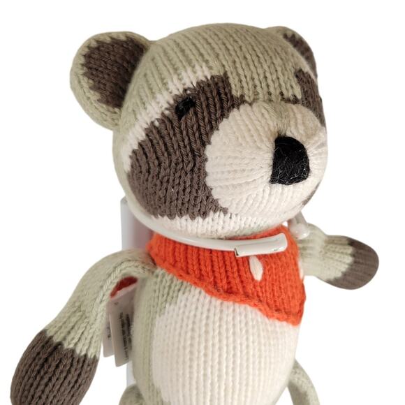 Pottery Barn Modern Baby Raccoon Knit Plush 8" Organic Cotton Stuffed Animal Toy - Picture 2 of 14